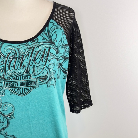 Harley Davidson Woman’s Mesh 3/4 Sleeve Tee - Picture 3 of 11
